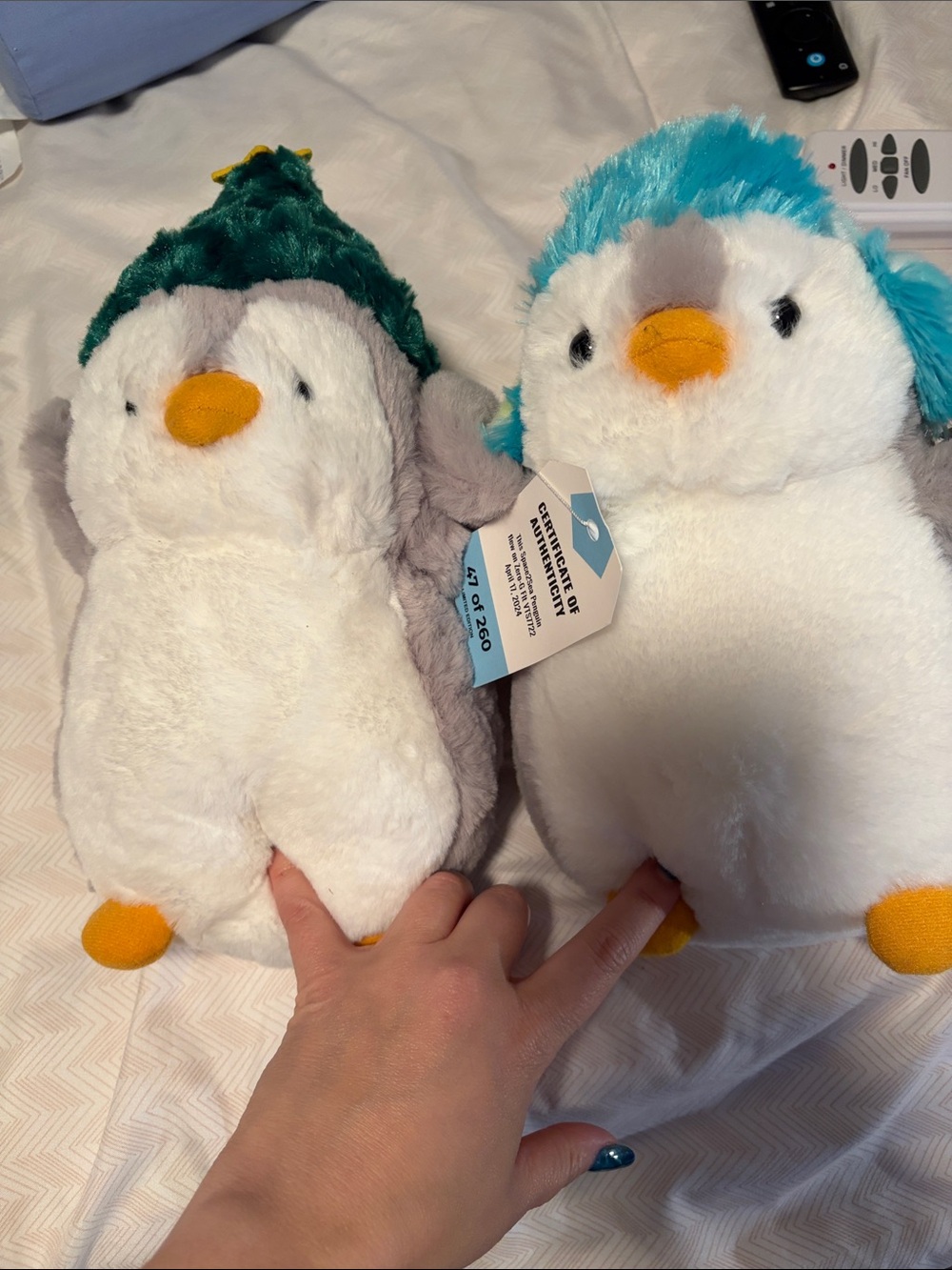 2 Plush Aurora Penguins Small Toy in White, Gray & Green